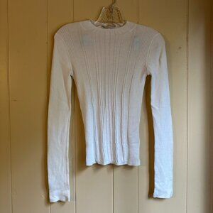Vince White Cotton Ribbed Sweater